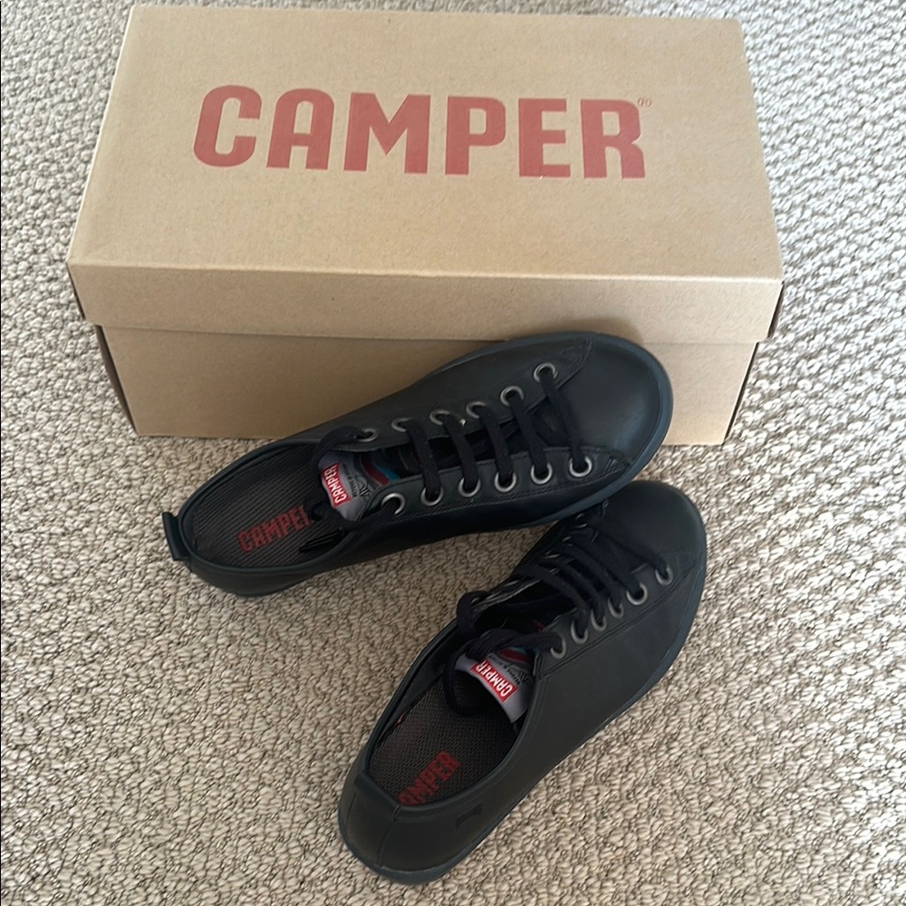Camper Black Sneakers with Soft Material and Low-Top Design